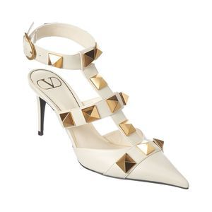 Valentino Roman Stud 80 Leather Ankle Strap Pump, White